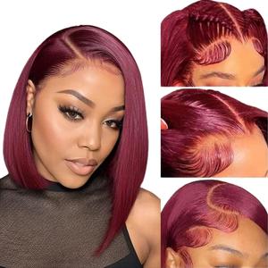 EQ DUOUPA 99j Burgundy Bob Wig Human Hair 13x4 Lace Front Wigs Pre Plucked 180 Density Short Bob Wig Human Hair 10 Inch