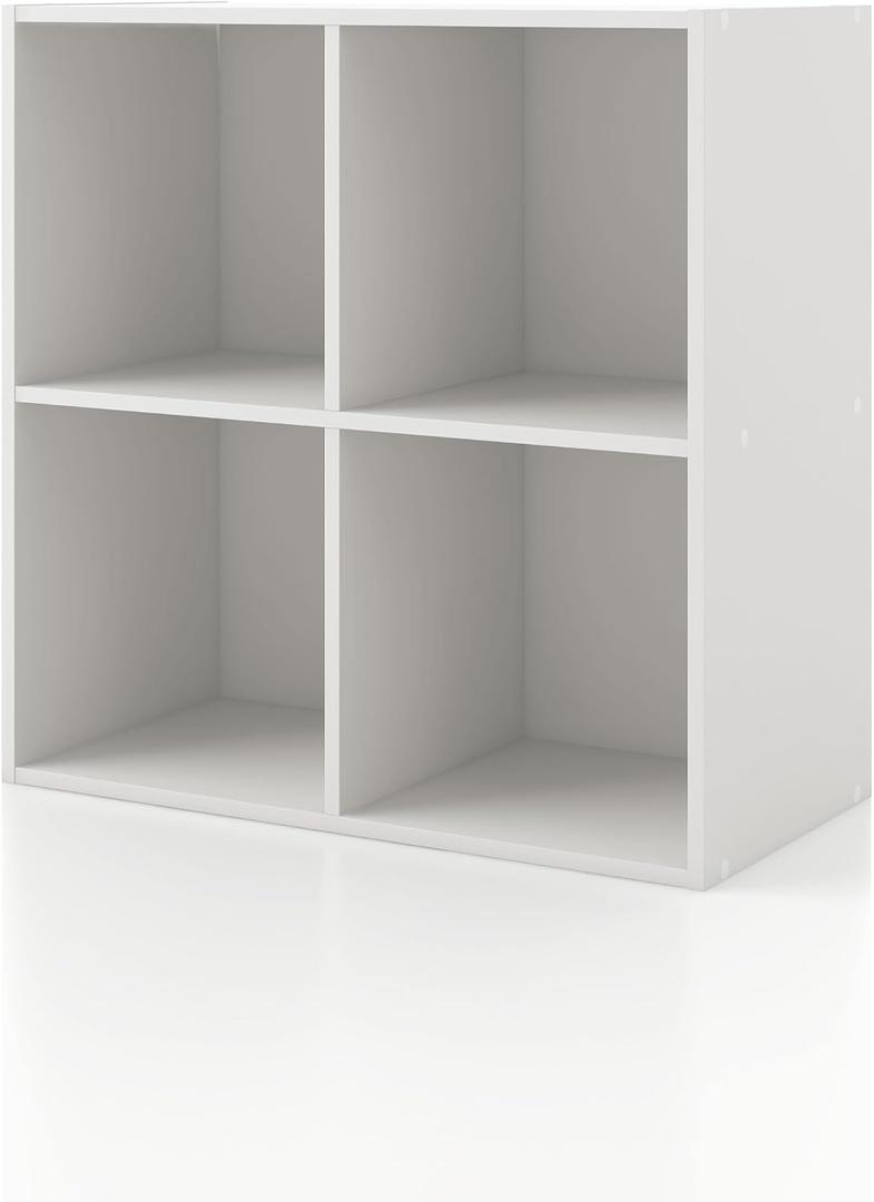 Homes: Inside + Out Apexa 4-Cube Storage Organizer Shelves, Stackable Wood Bookcase Fits Cubby Bins for Organization, Dorm Teen Room Decor & Home Office, White