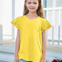 ZDC Girls Ruffle Sleeve T Shirts Summer Crewneck Eyelet Tee Short Sleeve Tops Casual Cute Blouse  (Yellow, L)
