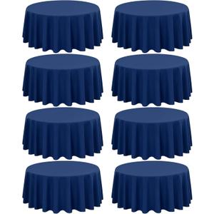 8 Pack Round Tablecloth 120 Inch - Navy Blue Polyester Table Cloth for Round Table, Premium Stain and Wrinkle Resistant Washable Fabric Table Cover for Wedding Party Banquet Restaurant Reception
