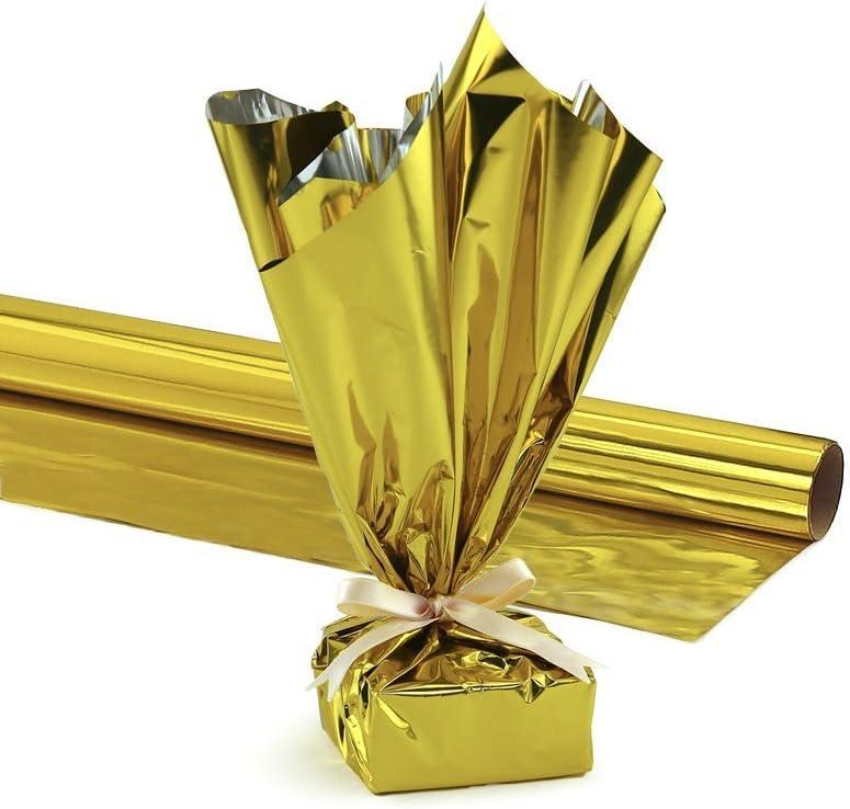 PVC/Mylar Gift Wrap Roll, 24 Inches X 8.3 Feet, Metallic Gold Pkg/6
