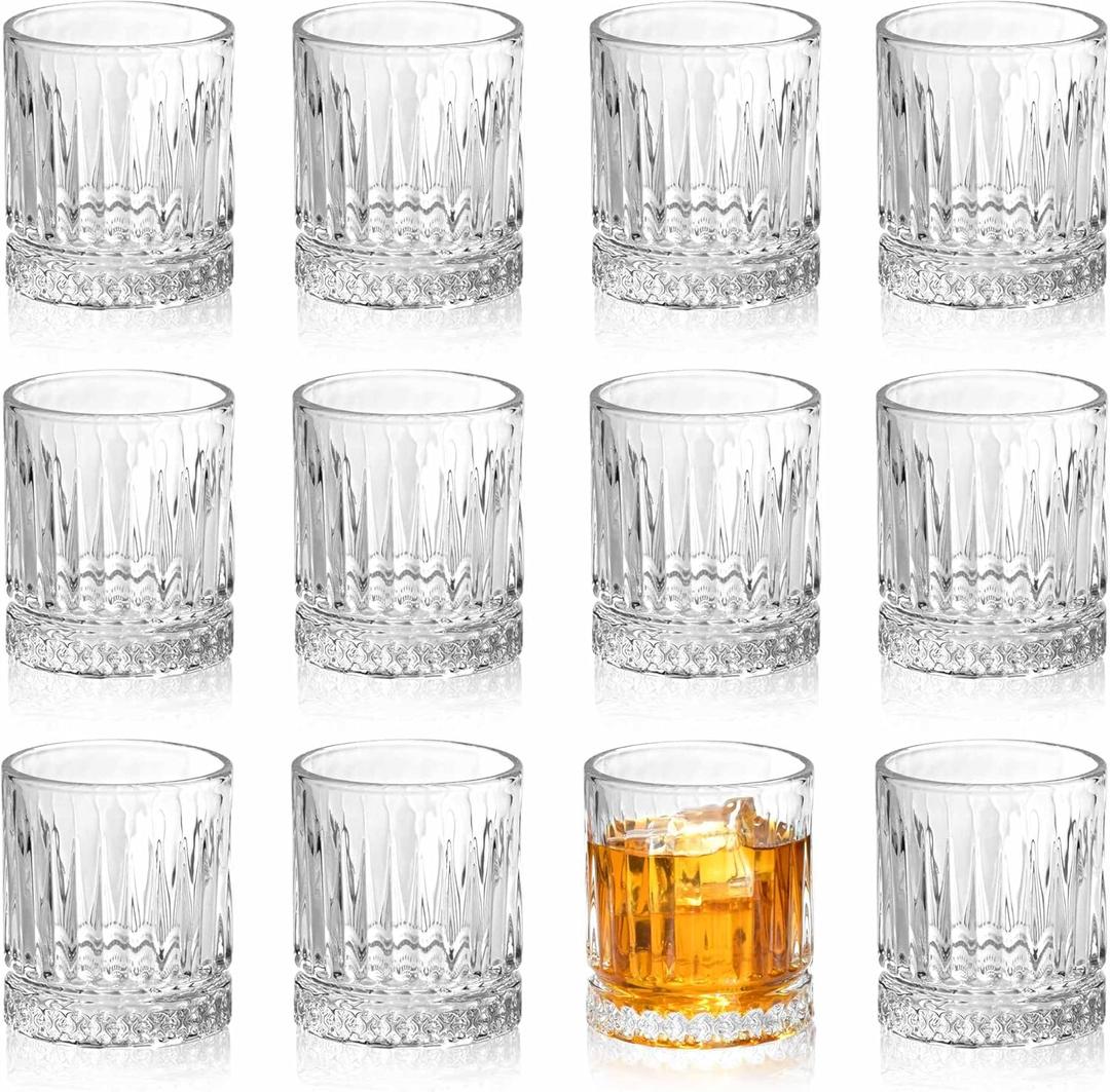 3oz Shot Glasses,12 pack Vintage Fancy Shot Glass Set,Cute Shot Glasses,Small for Vodka, Whiskey, Tequila, Espressos, Spirits & Liquors