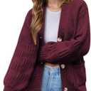 VIMPUNEC Womens Fall Chunky Knit Cardigan Sweaters Casual Button Down Jackets Long Sleeve Oversized Open Front Coats (Red, XL)