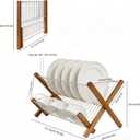 HTB Dish Drying Rack 2 Tier,Collapsible Stainless Steel & Teak Wood Dish Drying Rack,Foldable Dish Drainer for Plates,Cups,Kitchen Counter,Home,Apartment