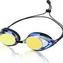 Swim Goggles for Adult Men Women Youth, Bungee Strap Swimming Goggles No Hair Pulling Mirrored/Clear Lens Goggles (02-black)