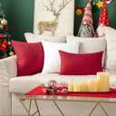 MIULEE Pack of 2 Decorative Outdoor Solid Waterproof Throw Pillow Covers Faux Linen Garden Farmhouse Cushion Cases for Summer Patio Tent Balcony Couch Sofa 16x16 Inch Red