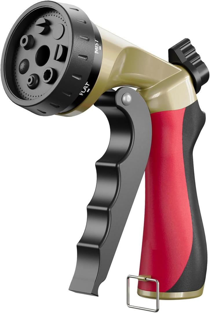 Heavy Duty Garden Hose Sprayer Nozzle, Water Hose Nozzle with 7 Spray Patterns, High Pressure Garden Sprayer with Adjustable Button & Lockable Trigger for Watering Plants & Lawns, Washing Cars, Pets