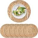 6 Pack Woven Placemats, Round Wicker Placemats, Rattan Place mats, Natural Hand-Woven Water Hyacinth Table Mats, Braided Straw Table Mats for Dining Table (11.8 inch)