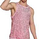 WDIRARA Men's Sequin Sleeveless Round Neck Tank Top T Shirt Party Top, Size 3XL