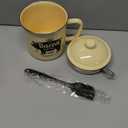 Bacon Grease Container With Strainer, 46OZ Large Enamel Grease Container, With Silicone Spatula, Farmhouse Bacon Grease Keeper, Cooking Oil Container For Kitchen Fat Storage, Dishwasher Safe-Beige