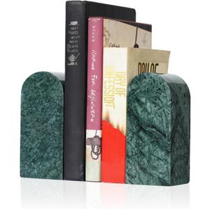 Koville Indian Natural Marble Bookends for Shelves, Decorative Book Ends, 7lbs Heavy-Duty Marble Book Holders, Bookshelf Apartment Decor for Normal Books/CD/Video Games(Indian Green)