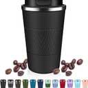 Insulated Coffee Tumblers with Flip Lid 12oz / 17oz, Stainless Steel Travel Coffee Mug Leak Proof, Vacuum Insulated Coffee Mug Reusable Cup, Keeps Cold and Hot for Coffee Tea (Black)