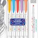 Zebra Pen Mildliner Dual-Tip Stamp Marker, Water-Based Pigment Ink, Bullet Tip on One Side & Assorted Shape Stamp Tips on the Other Side, Ideal for Journaling, Assorted Colors, 5-Pack (73305)