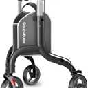 3 Wheel Walkers for Seniors, Lightweight Foldable Aluminum Rollator Walker, Height Adjustable Three Wheel Walker, FSA HSA Eligible, Black (Fit User 4'8''-6'1'')