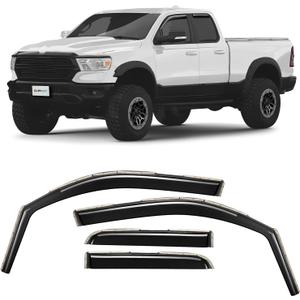 CLIM ART in-Channel Incredibly Durable Rain Guards for Dodge RAM 1500 2019-2025 Quad Cab, Original Window Deflectors, Vent Deflector, Vent Window Visors, Dark Smoke Truck Accessories, 4 pcs- 619363