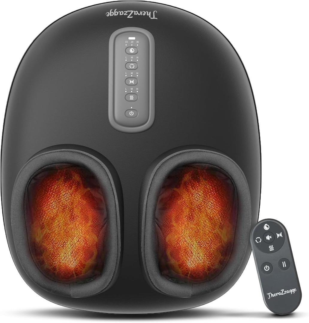 Foot Massager with Heat, Compression, Shiatsu Foot Massager Machine with Remote, Auto-Off Timers, Foot Warmer for Home Office, Up to Size 14,Black