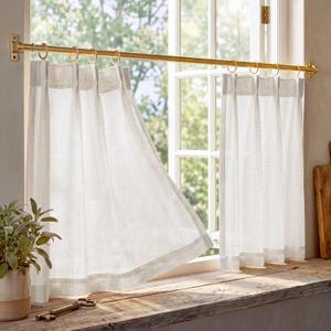 StangH Ivory White Pinch Pleated Linen Cafe Curtains, 26x20inches, 2 Panels