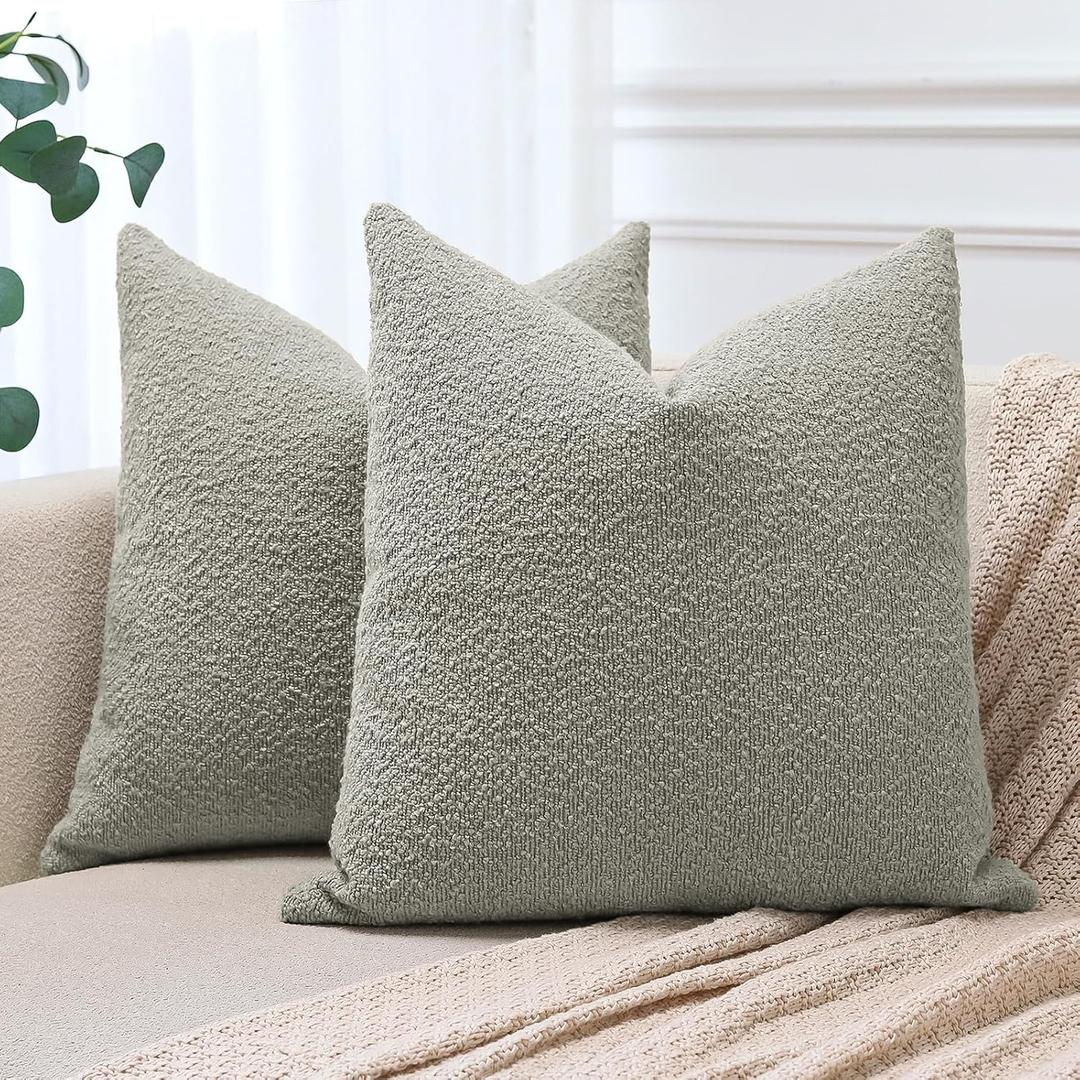OTOSTAR Pack of 2 Textured Boucle Throw Pillow Covers 24x24 Inch Cloud Grey Accent Solid Pillowcases Farmhouse Decorative Pillow Covers Couch Cushion Case for Home Sofa Bedroom Decor (Cloud Grey)