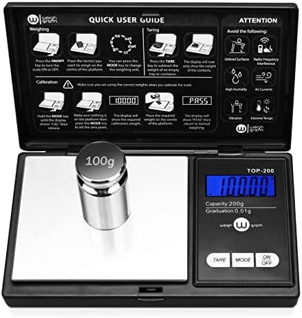 Weigh Gram 200g Digital Pocket Gram Scale 0.01g Accuracy, 200g x 0.01g Mini Digital Grams Scale, Small Food Scale, Jewelry Scale, Ounces Grains Scale With100g Calibration Weight (Black)
