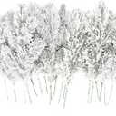24Pcs Snowy Artificial Pine Needles Branches Twigs 10.6" Fake Frosted Pine Picks Greenery Stems Christmas Pine Tree Picks Winter Fir Pine Sprays Sprigs for Crafts Wreaths Garlands Holiday Decor