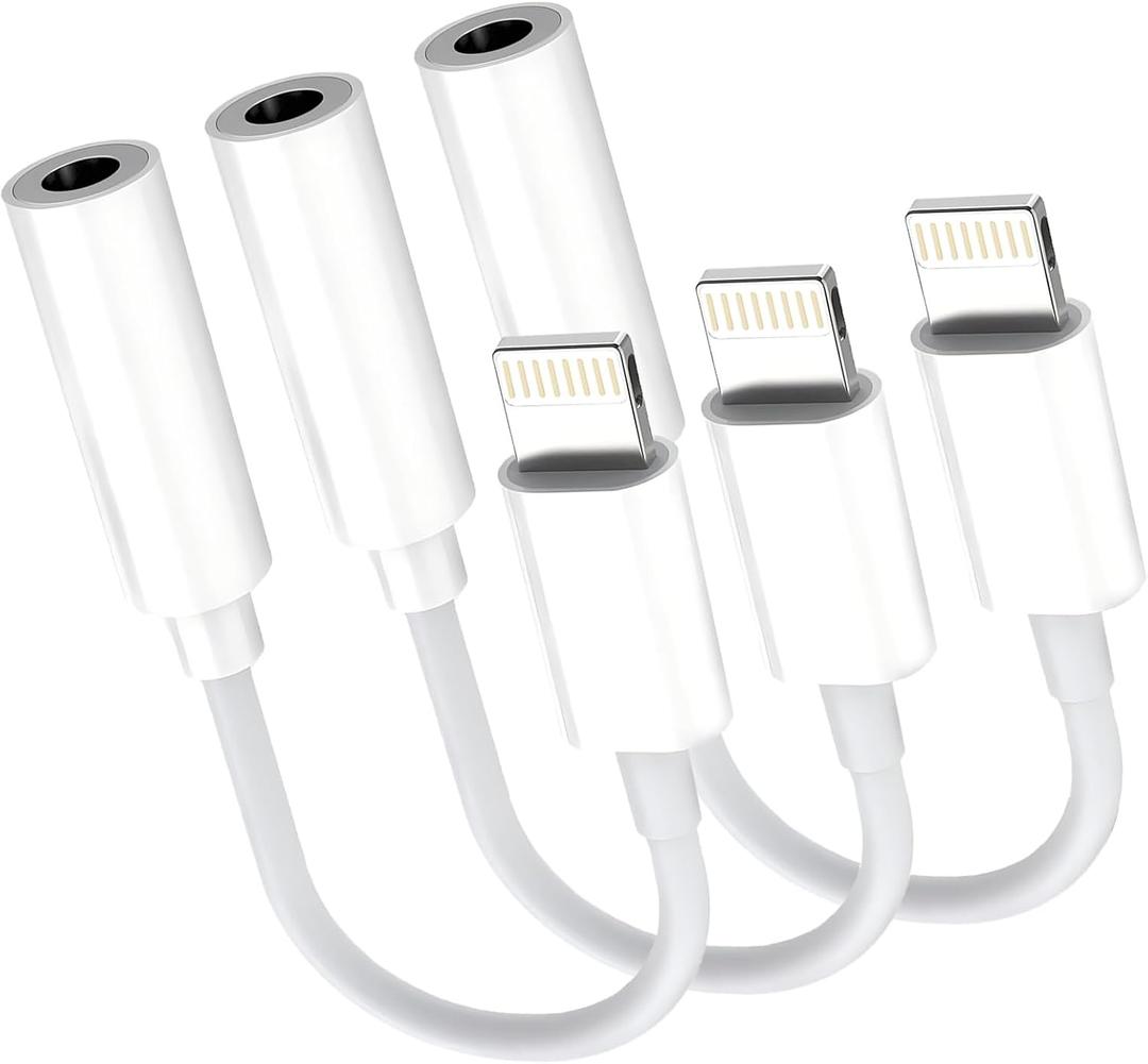 3 Pack [Apple MFi Certified] Lightning to 3.5 mm Headphone Jack Adapter, iPhone 3.5mm Headphones/Earphones Aux Audio Dongle Adapter Compatible for 14/13/12/11/XS/XR/X/8/7, Support All iOS
