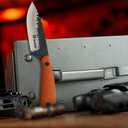 Tactical Everyday Carry Pocket Knife Fixed Blade Knife EDC Hunting for Camping, Hiking, Hunting, Wilderness survival with Nylon Bag (Orange handle)