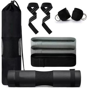 7 Pack Barbell Squat Pad Hip Thrust Pad Bar Cushion Bars Pad Gym Ankle Straps Hip Exercise Band (Black)