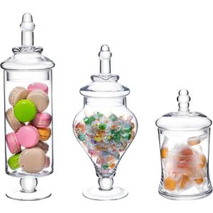 MyGift Clear Glass Apothecary Jars with Lid, Decorative Footed Vase, Candy Buffet Containers Set of 2