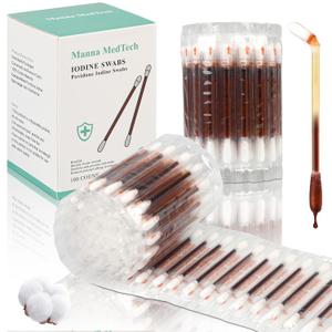 Manna MedTech Listed Item of HSA/FSA Premium Organic Cotton Iodine Swabs  Individually Packaged Snap & Flow Wound Care for Cuts, Scrapes & Burns, Travel-Friendly (100 Count)