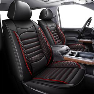 AOMSAZTO Seat Covers Custom Fit for 2007-2018 Chevrolet Chevy Silverado GMC Sierra 1500 2500HD 3500HD Trail Boss Z71 Crew Double Extended Cab Leather Truck Car Seat Covers Full Set (Red Line)