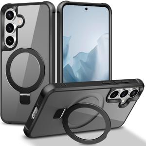 CHAOFEnG Magnetic Compatible with Samsung Galaxy S25 & S24 Case with Stand [Military Grade Drop][Compatible with Magnet] Ring Holder Translucent Slim Hard Back Soft Edge, Black