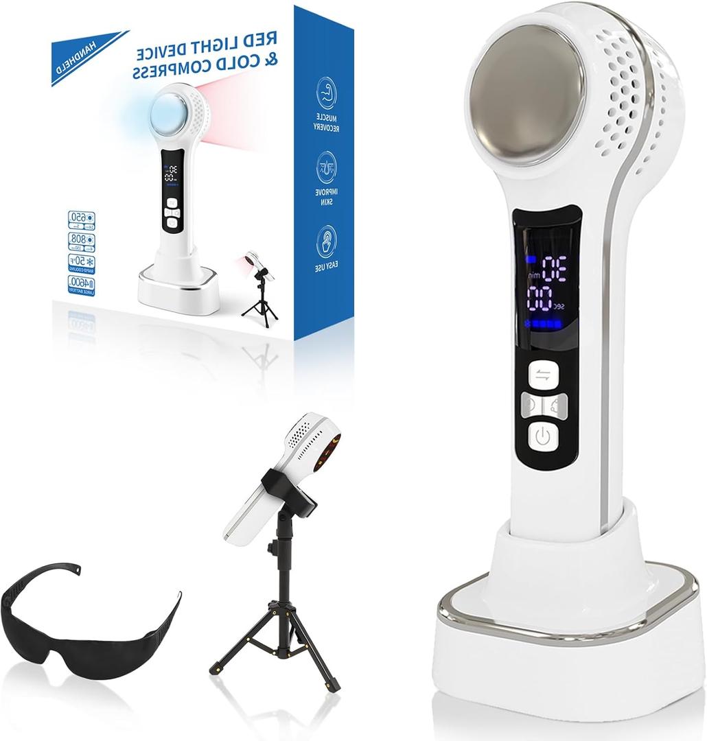 Cold Laser Therapy for Humans & Dogs. Red Light Therapy Device with Adjustable Angle Stand. Stainless Steel Cold Compress Device can be Temperature-Adjusted to Relieve Muscle Aches.