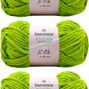 Cuddly Velvet Chenille Yarn, Super Soft Fluffy Bulky for Knitting Crocheting Blanket Amigurumi, Durable for Shedding, 100 Gram (3.53 Ounces) 109 Yards (100 Meters) (Apple Green) (3 Skeins)