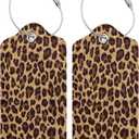 Leopard 2 Pcs Luggage Tags, Privacy Cover Id Label with Stainless Steel Loop and Address Card for Suitcases & Travel Bags