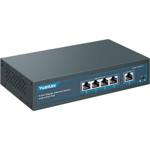 YuanLey 5 Port Gigabit PoE Switch with 4 Port PoE+ 1000Mbps, 802.3af/at 78W Built-in Power, Fanless Metal Unmanaged Plug & Play