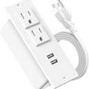 Conference Recessed Power Strip Socket 6.56Ft Cord,Desktop Power Grommet Power Strip with 2-Outlet & 2 USB Ports,Furniture Flush Mount Charging Station,Desk Outlet for Side Table or End Table(White)