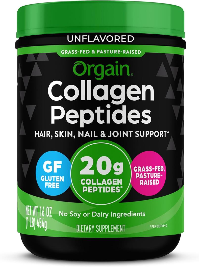 Orgain Hydrolyzed Collagen Peptides Powder For Women & Men, 20g Grass Fed Collagen, Unflavored - Hair, Skin, Nail, & Joint Support Supplement, Paleo & Keto, Non-GMO, Type I and III, 1lb (EXP 03/25/29)