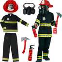 Kids Fire Fighter Costume Emergency Services Boys Fireman Uniform Childs Outfit – Medium (Age 6-8) Black