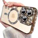 Magnetic Clear Glitter Case for iPhone 16 Pro Max,[Compatible with MagSafe] Cute Luxury Bling Sparkly Diamond with Camera Protector TPU Bumper Women Girls Case for iPhone 16 Pro Max 6.9",Gold