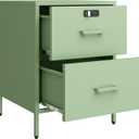 2 Drawer End Side Table with Lock Metal Nightstand, Lockable Storage Cabinet Kids Cabinet for Living Room, Bedroom, Dorm, 21.26H X 15.75W X 15.75D (2 Drawer, Green)