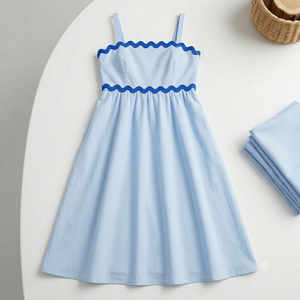 Women Summer Dresses 2026 Spaghetti Straps Sleeveless Smocked Rickrack Trim Boho Flowy Loose A-Line Midi Dress, XL