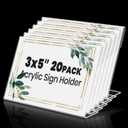 Acrylic Sign Holders 3x5 Inches Display Clear, Acrylic Table Signs Label Holders Slant Back Sign Holders Stand Small Acrylic Display Stands for Office, Store, Restaurant (20 PCS)