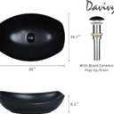 Davivy 22" x 15.7'' Large Matte Black Oval Vessel Sink with Pop Up Drain,Bathroom Vessel Sinks,Bathroom Sinks Above Counter,Ceramic Vessel Sinks for Bathrooms (Large)