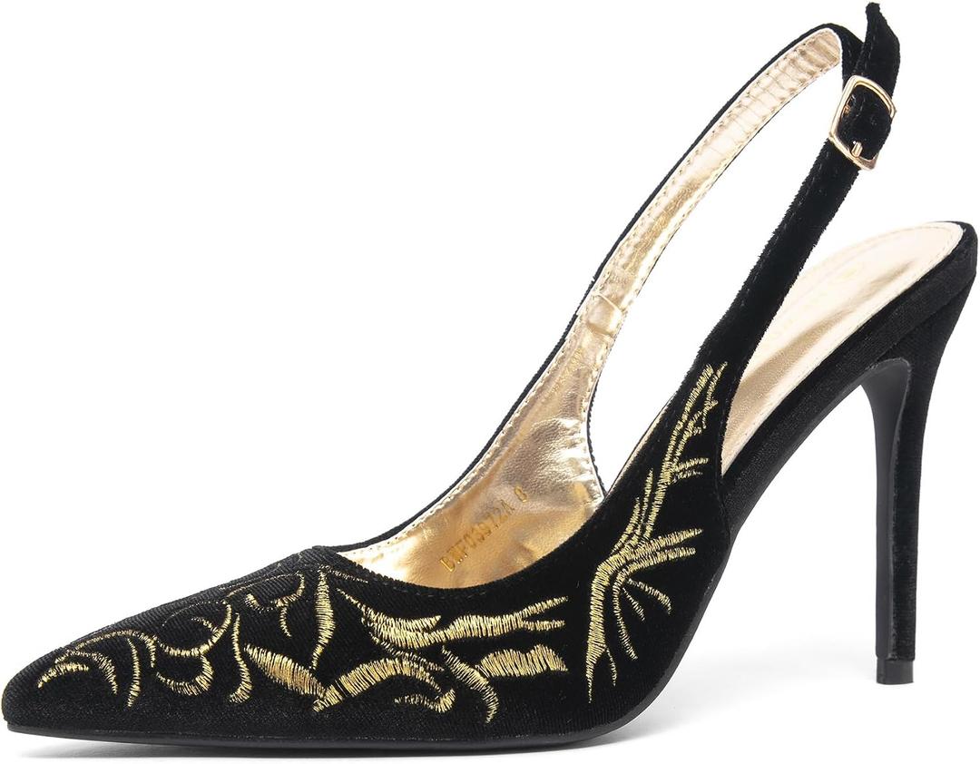 NEWBELLA Women's Mesh Slingback Kitten Heels Pointed Toe Pumps Comfortable Dress Shoes for Office Party
