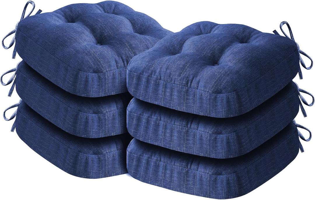 IASEAHK Chair Cushions for Dining Chairs, Dining Chair Cushions, Tufted Indoor Chair Pads with Ties & Non Slip Backing, Seat Cushions for Kitchen Chairs 16.5 x 16.5 x 3.5, Set of 6, Navy Blue