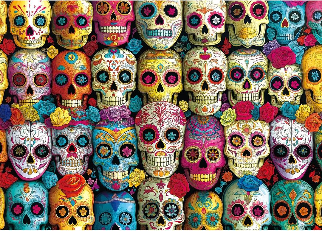 1000 Piece Jigsaw Puzzle for Adults - Vibrant Day of The Dead Sugar Skulls Colorful Mexican Folk Art Halloween Challenging 1000-Piece Puzzle 27x20 Inches Premium Adult Puzzles (26.75" x 19.75")