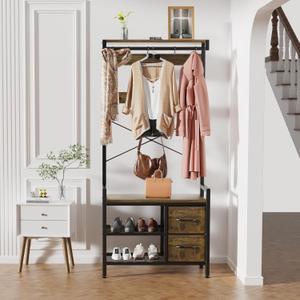 Algglobuy 5-in-1 Hall Tree, Entryway Coat Rack with Bench, 15 Hooks & 2 Drawers, Shoe and Coat Rack for Entryway, Brown Algglobuy 5-in-1 Hall Tree, Entryway Coat Rack with Bench, 15 Hooks & 2 Drawers, Shoe and Coat Rack for Entryway, Brown