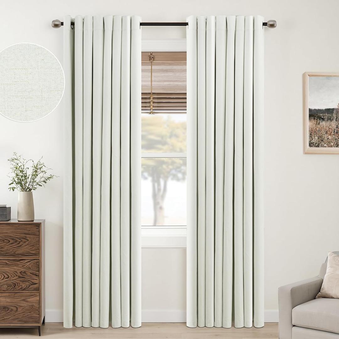 Mrs.Naturall Ivory Blackout Curtains 84 Inches Long, Linen Look Black Out Thermal Insulated Room Darkening Grommet Curtains for Bedroom Living Room, Off White, Cortinas para Sala Modernas 2025