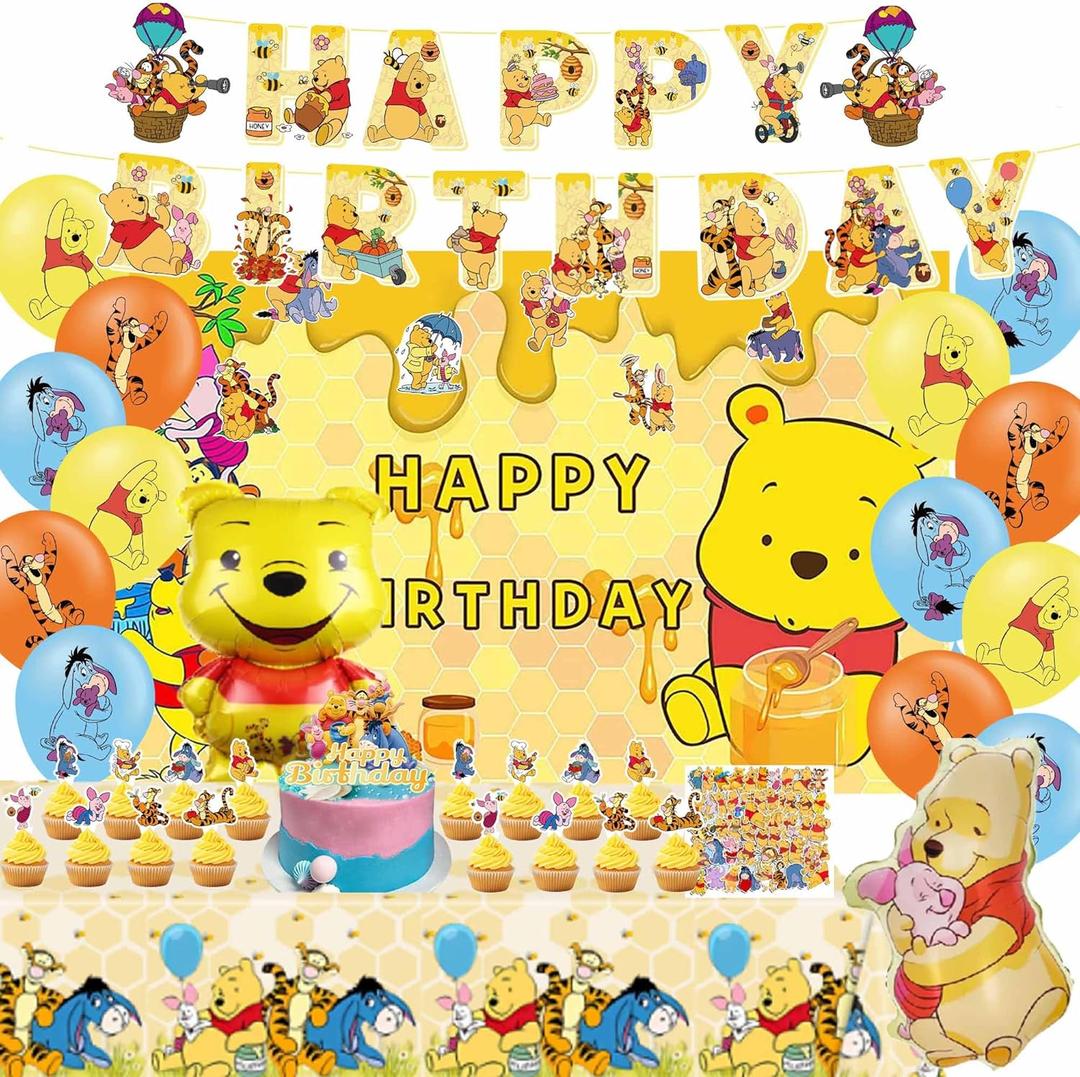 Honey Theme Party Decorations Kit - Birthday Banner, Tablecloth, Backdrop, 2 Foil Balloons, 15 Latex Balloons & Stickers for Adult Birthday Celebration