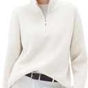 SUUKSESS Women Cashmere Blend Oversized Quarter Zip Pullover Sweater Long Sleeve Collared Ribbed Knit Jumper Tops (X-Small, White)